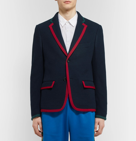 Blue Cambridge Contrast-Tipped Stretch Wool And Cotton-Blend Blazer